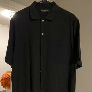 Brandini Mens L 100% Pure Silk Black Button Down